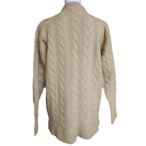 NYC Turtleneck Sweater Angora Wool Mock Neck Beige Cable Knit Long Sleeve Tunic - Picture 2 of 10